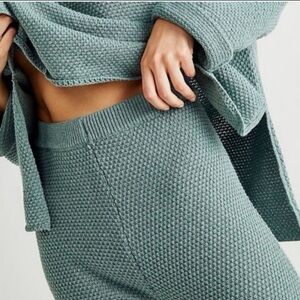 Free People | Beach Pants Turquoise Hailee Waffle Knit Wide Leg Boho Size Small